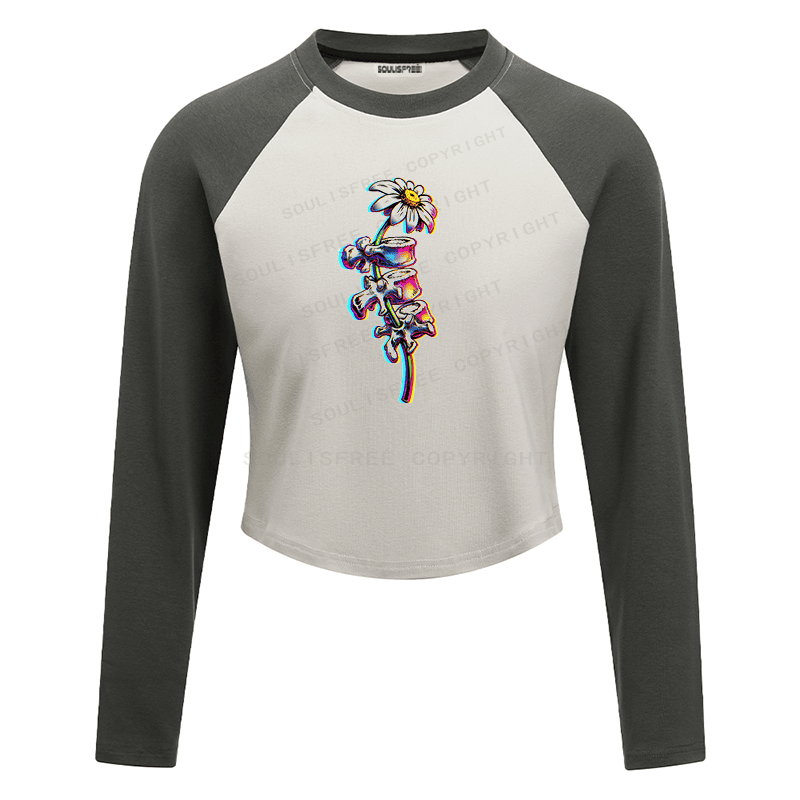 Soulisfree Bloom Through Bone Stem Illusion Raglan Crop Tee