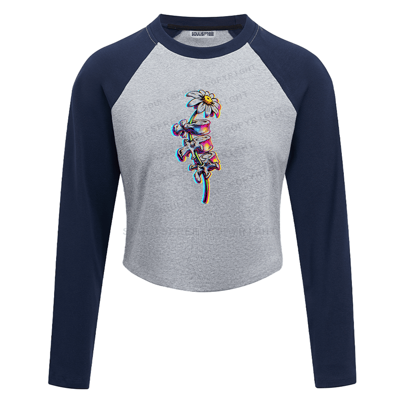 Soulisfree Bloom Through Bone Stem Illusion Raglan Crop Tee