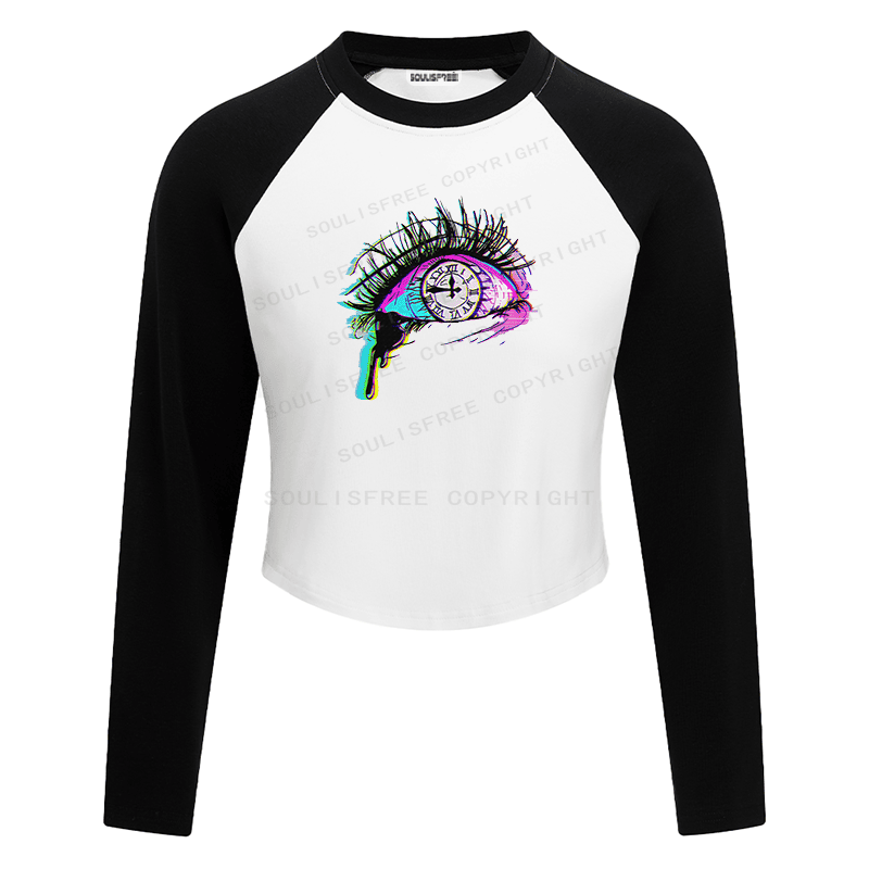Soulisfree Chrono Gaze Time Tear Raglan Crop Tee