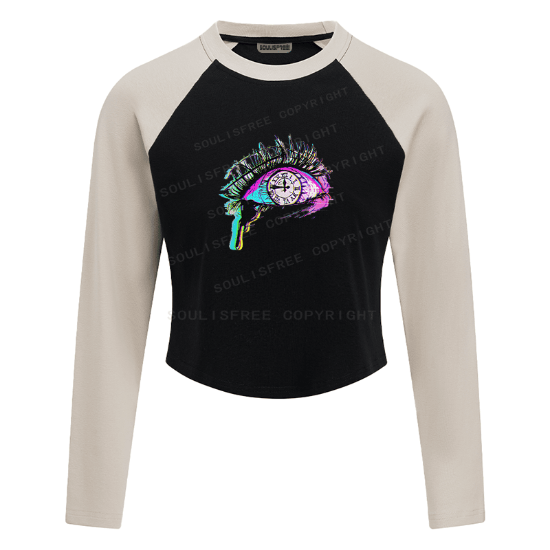 Soulisfree Chrono Gaze Time Tear Raglan Crop Tee