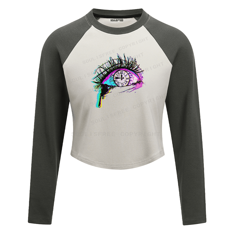 Soulisfree Chrono Gaze Time Tear Raglan Crop Tee