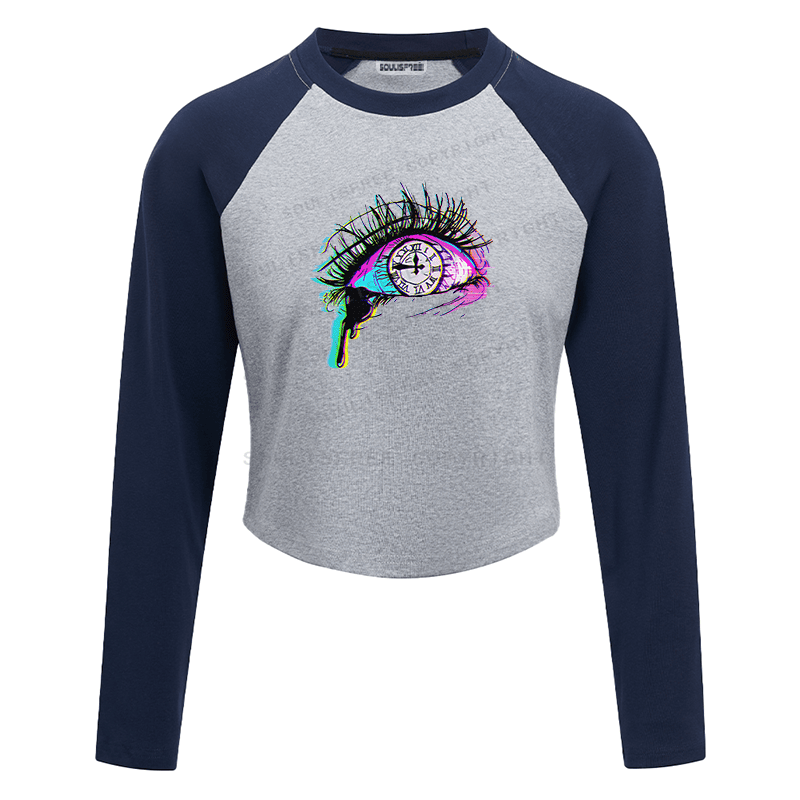Soulisfree Chrono Gaze Time Tear Raglan Crop Tee