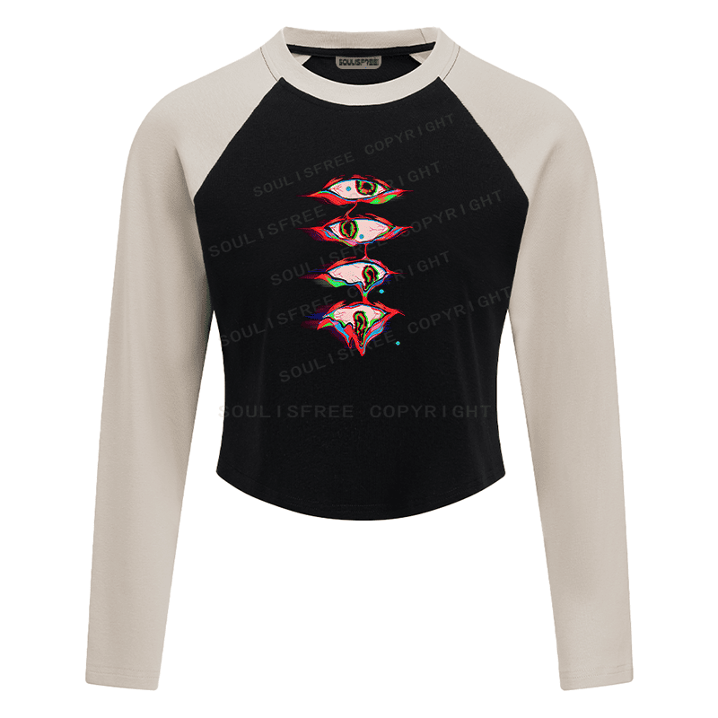 Soulisfree Fractured Gaze Chroma Shift Illusion Raglan Crop Tee