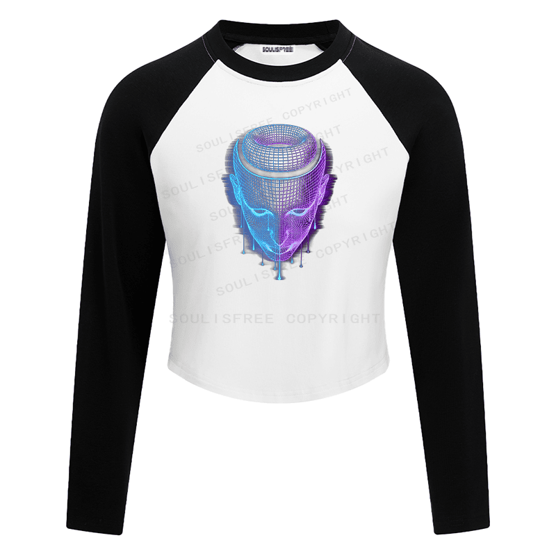 Soulisfree Neon Wireframe Alien Halo Illusion Raglan Crop Tee