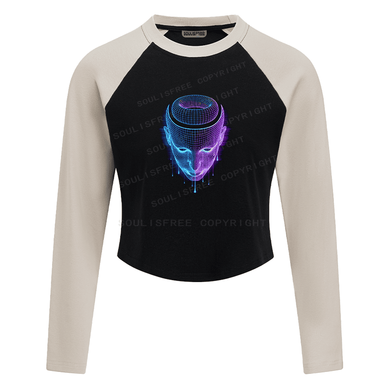 Soulisfree Neon Wireframe Alien Halo Illusion Raglan Crop Tee