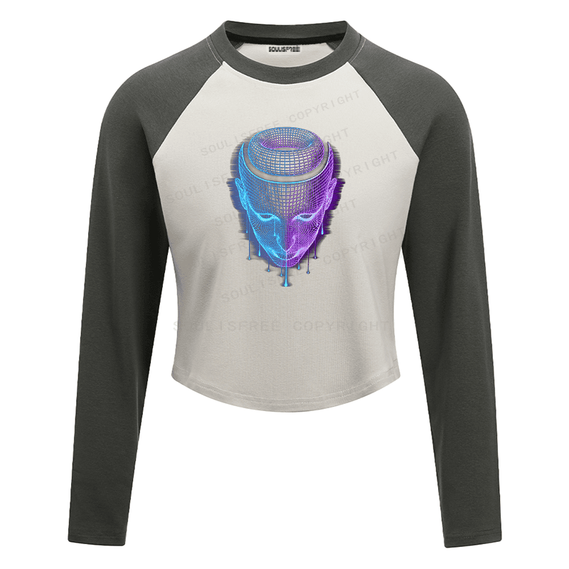 Soulisfree Neon Wireframe Alien Halo Illusion Raglan Crop Tee