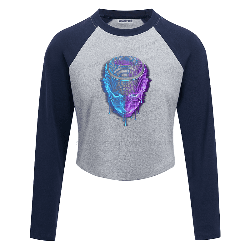 Soulisfree Neon Wireframe Alien Halo Illusion Raglan Crop Tee