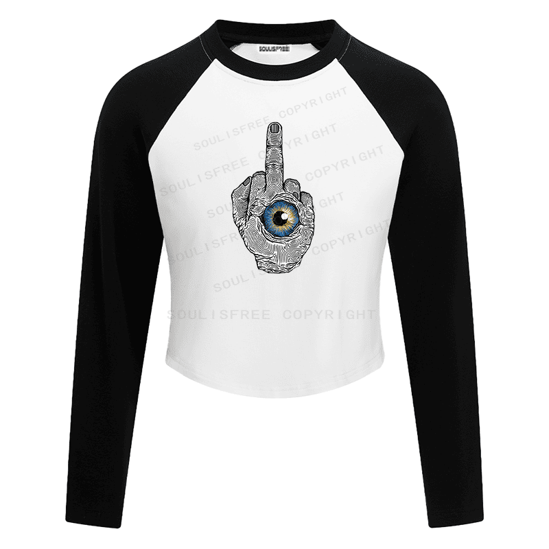 Soulisfree Defiant Gesture Inner Eye Hand Raglan Crop Tee