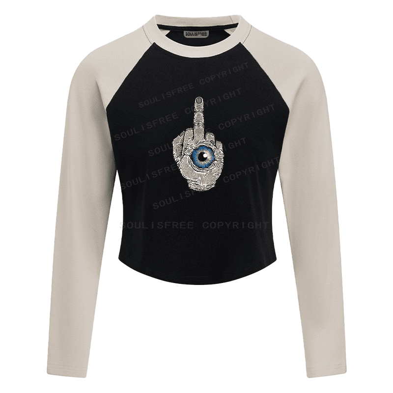 Soulisfree Defiant Gesture Inner Eye Hand Raglan Crop Tee