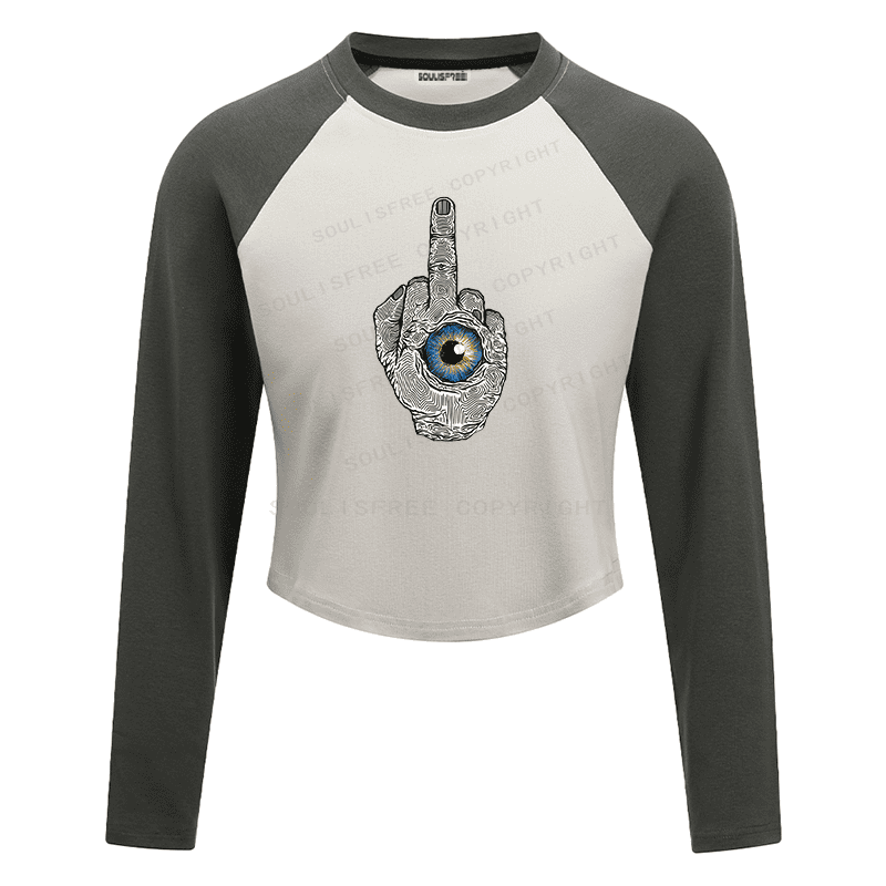 Soulisfree Defiant Gesture Inner Eye Hand Raglan Crop Tee