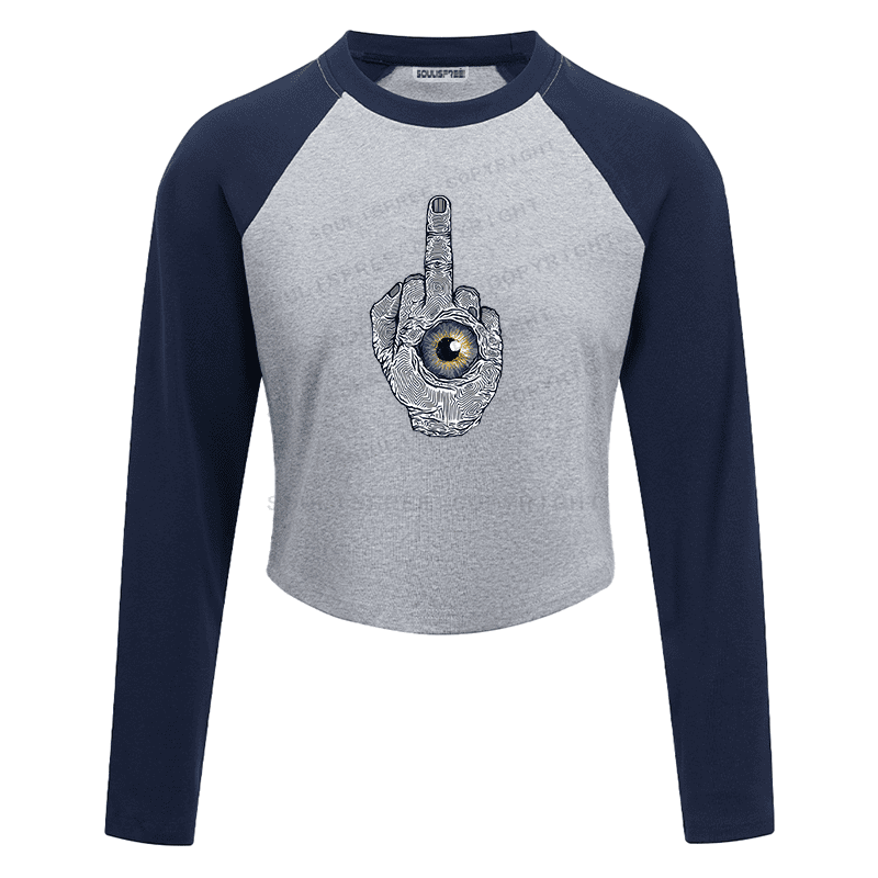 Soulisfree Defiant Gesture Inner Eye Hand Raglan Crop Tee