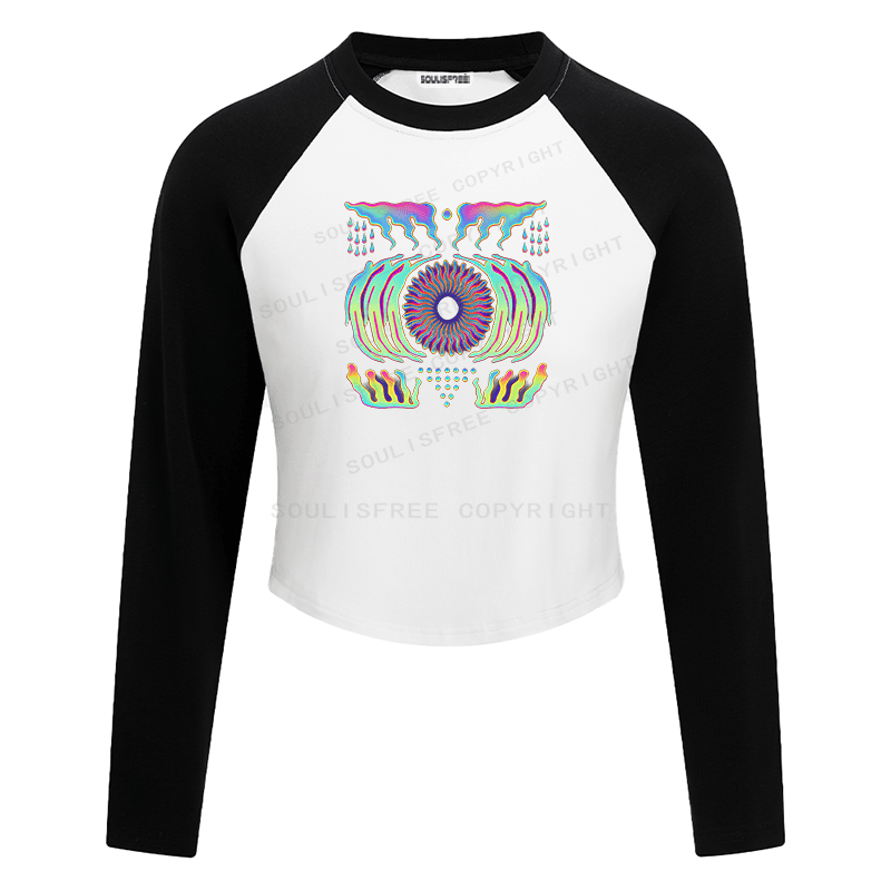 Soulisfree Liquid Chroma Psychedelic Vortex Illusion Raglan Crop Tee