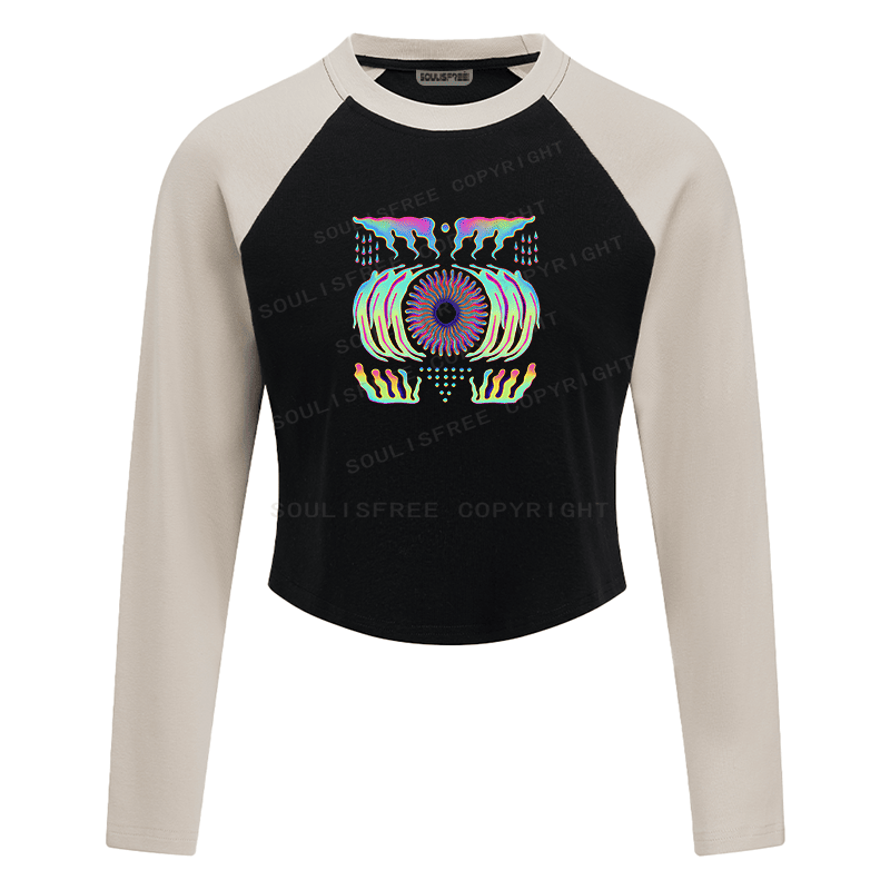 Soulisfree Liquid Chroma Psychedelic Vortex Illusion Raglan Crop Tee