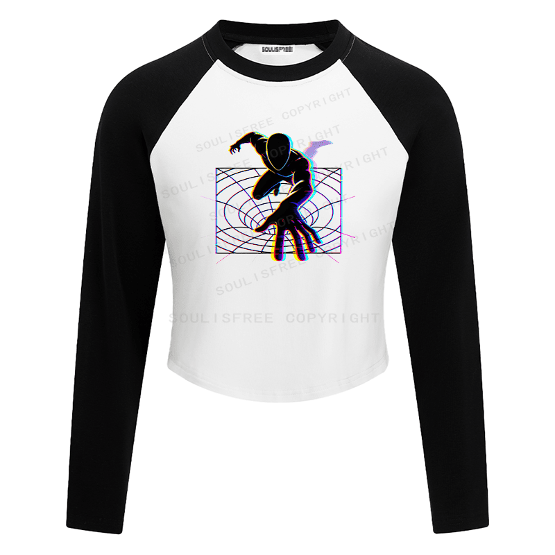 Soulisfree Dimensional Reach Glitch Horizon Illusion Raglan Crop Tee