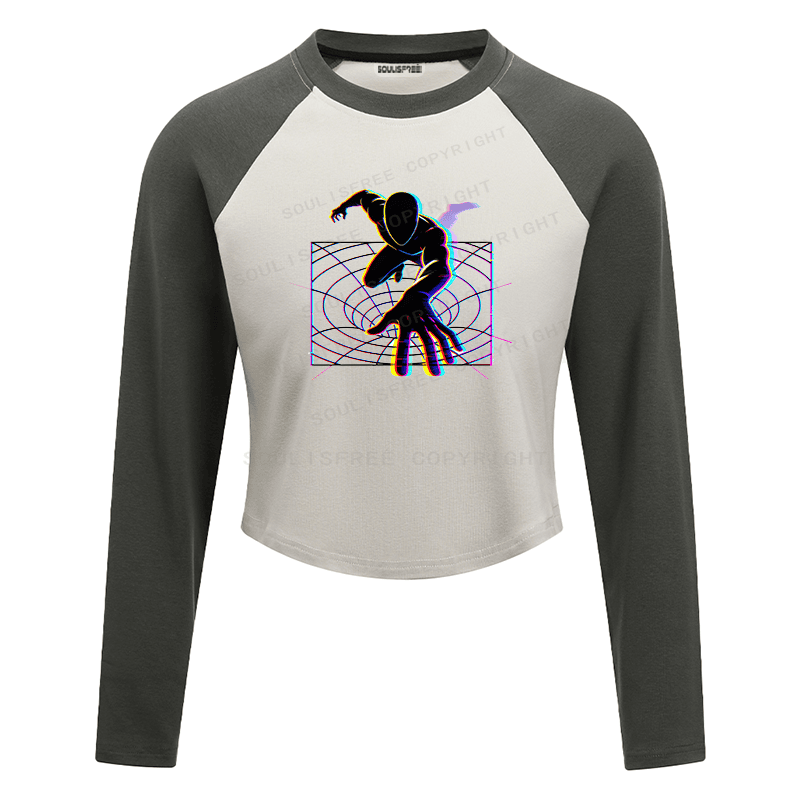 Soulisfree Dimensional Reach Glitch Horizon Illusion Raglan Crop Tee