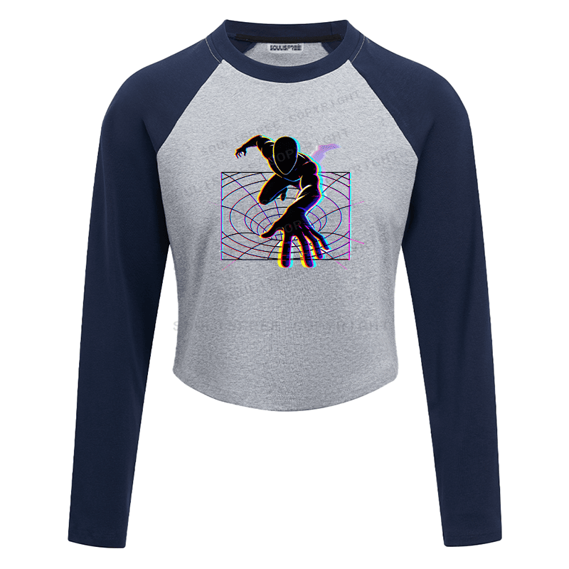 Soulisfree Dimensional Reach Glitch Horizon Illusion Raglan Crop Tee
