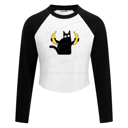 Soulisfree Feline Absurdity Flux Banana Balance Raglan Crop Tee