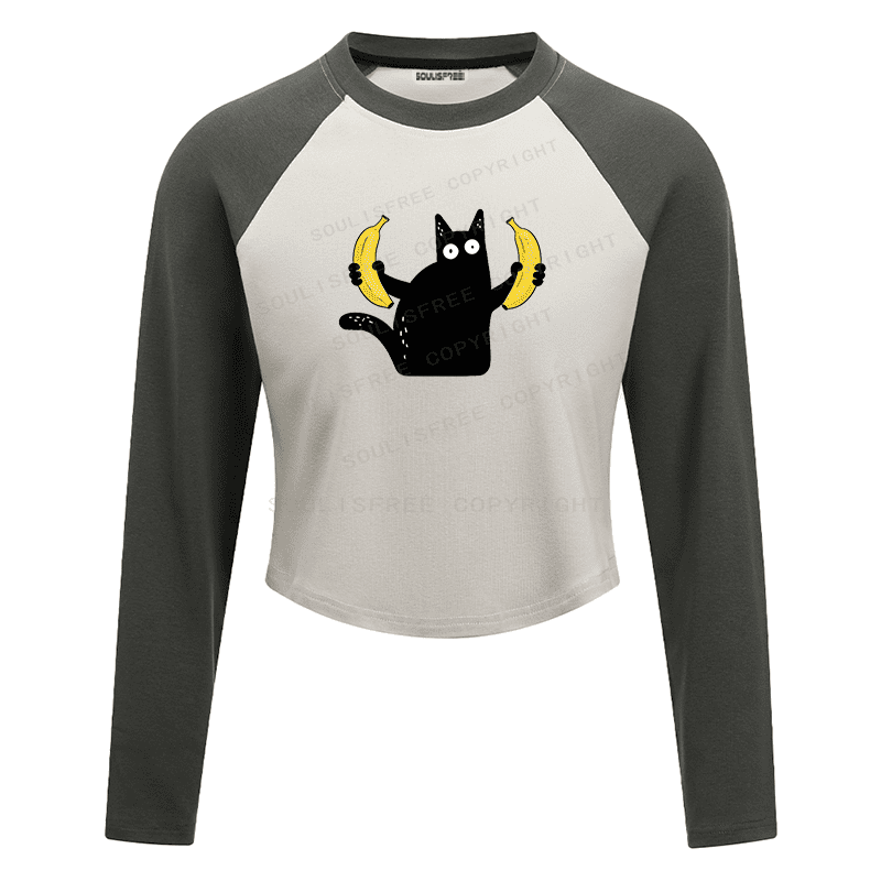 Soulisfree Feline Absurdity Flux Banana Balance Raglan Crop Tee
