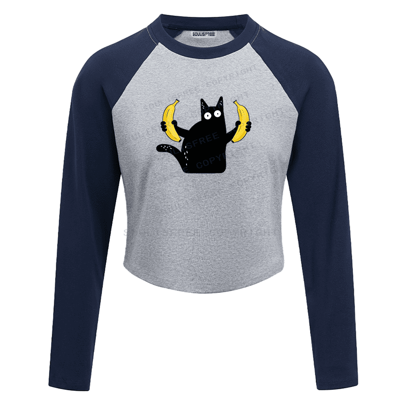 Soulisfree Feline Absurdity Flux Banana Balance Raglan Crop Tee