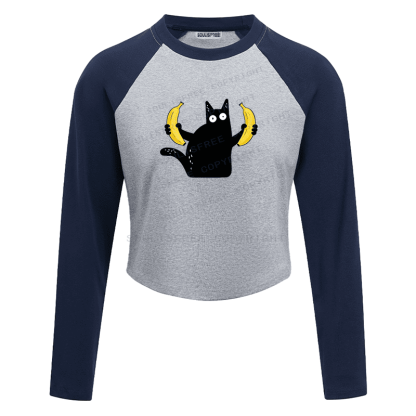 Soulisfree Feline Absurdity Flux Banana Balance Raglan Crop Tee