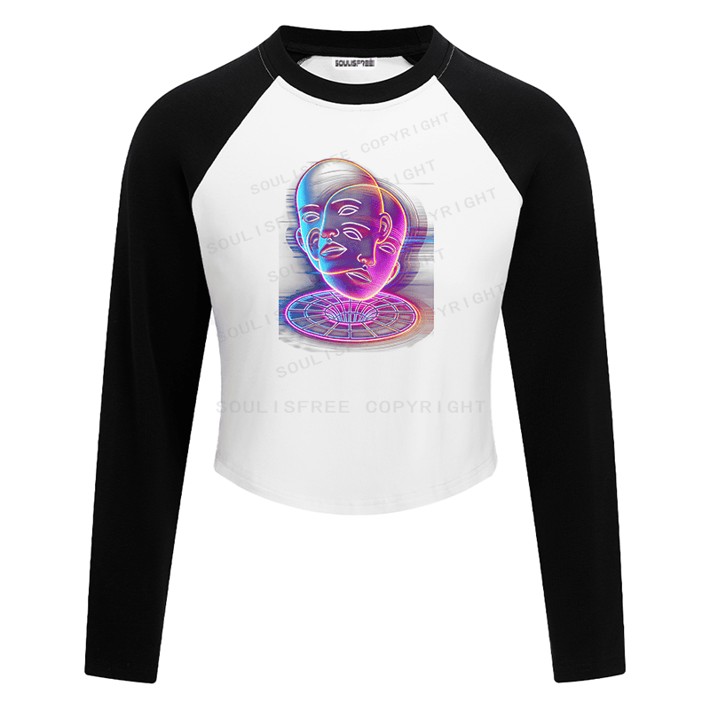 Soulisfree Face Flux Digital Soul Illusion Raglan Crop Tee