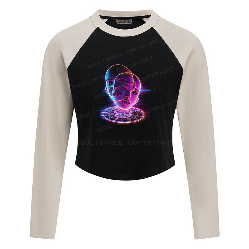 Soulisfree Face Flux Digital Soul Illusion Raglan Crop Tee