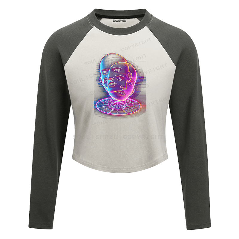 Soulisfree Face Flux Digital Soul Illusion Raglan Crop Tee