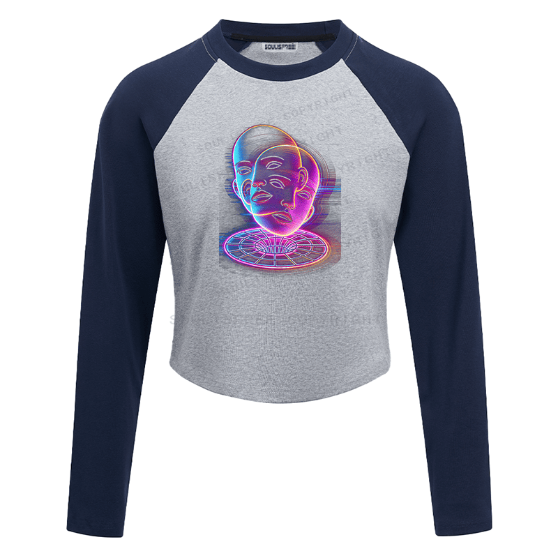 Soulisfree Face Flux Digital Soul Illusion Raglan Crop Tee