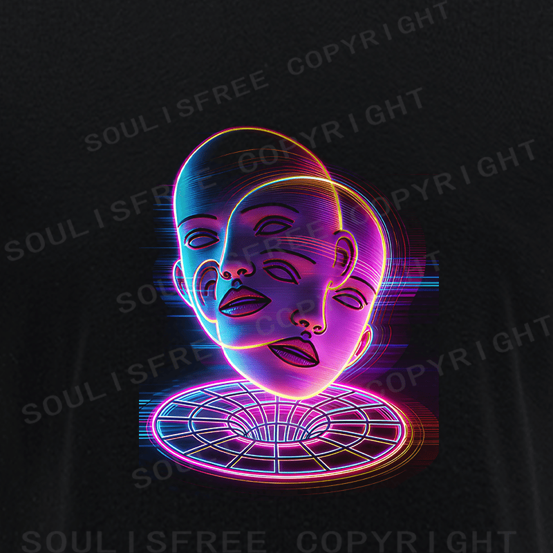 Soulisfree Face Flux Digital Soul Illusion Raglan Crop Tee