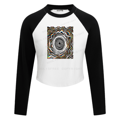 Soulisfree Chromatic Vortex Tunnel Optical Flux Illusion Raglan Crop Tee