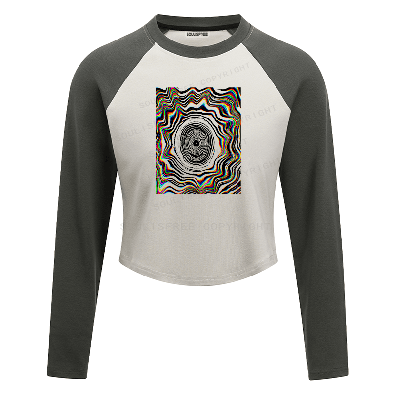Soulisfree Chromatic Vortex Tunnel Optical Flux Illusion Raglan Crop Tee
