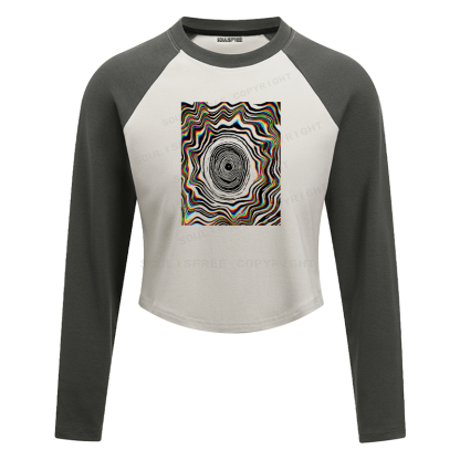 Soulisfree Chromatic Vortex Tunnel Optical Flux Illusion Raglan Crop Tee