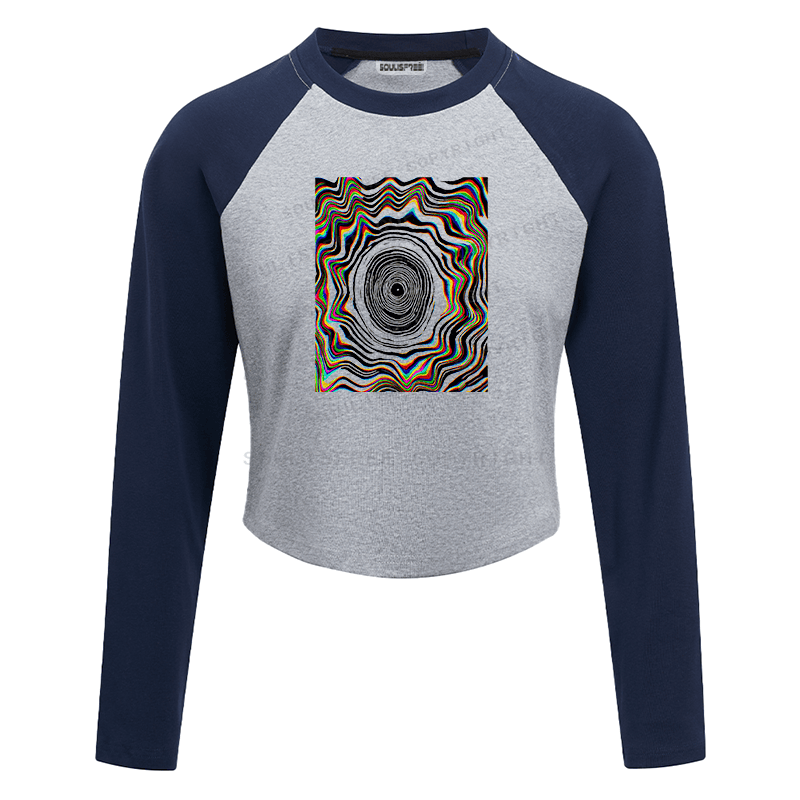 Soulisfree Chromatic Vortex Tunnel Optical Flux Illusion Raglan Crop Tee
