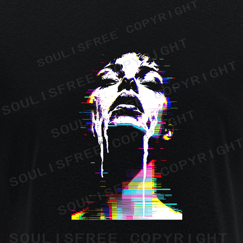 Soulisfree Digital Tear Flux Chromatic Soul Overflow Illusion Raglan Crop Tee