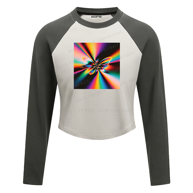 Soulisfree Cosmic Kaleidoscope Energy Abstract Art Raglan Crop Tee