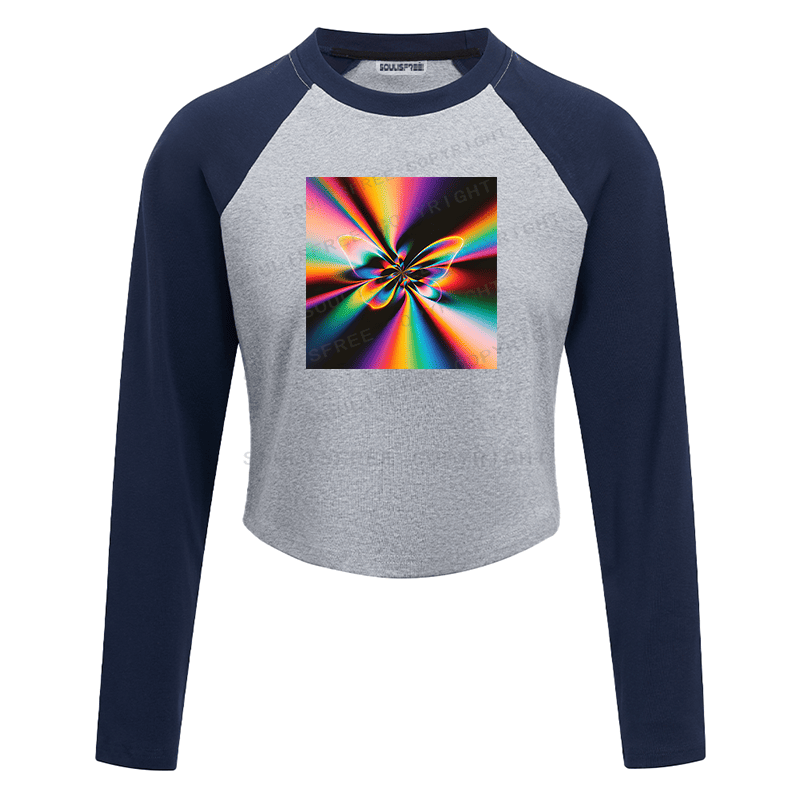 Soulisfree Cosmic Kaleidoscope Energy Abstract Art Raglan Crop Tee