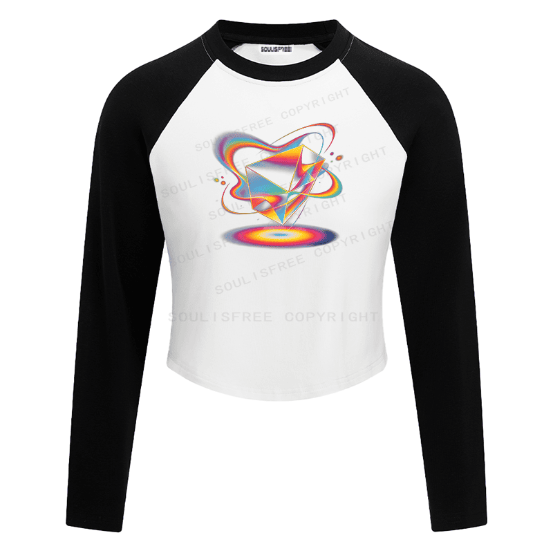 Soulisfree Geometric Energy Prism Rainbow Vortex Graphic Raglan Crop Tee
