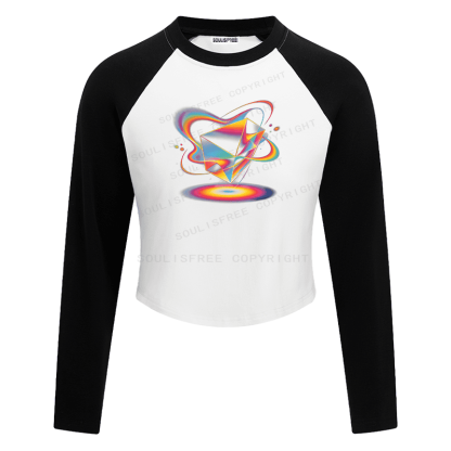 Soulisfree Geometric Energy Prism Rainbow Vortex Graphic Raglan Crop Tee