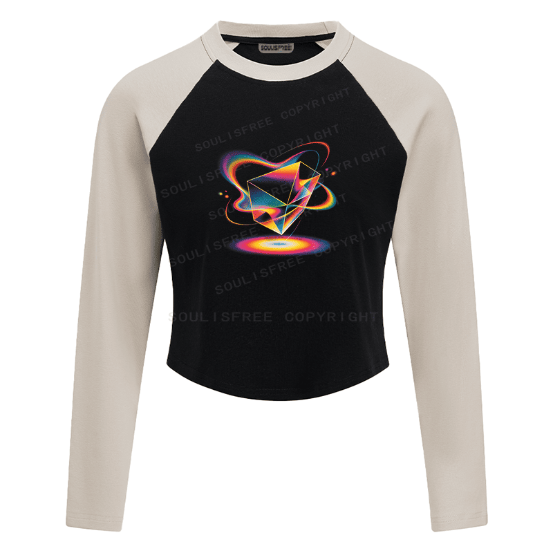 Soulisfree Geometric Energy Prism Rainbow Vortex Graphic Raglan Crop Tee