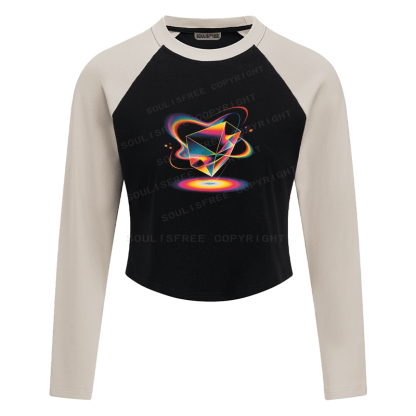 Soulisfree Geometric Energy Prism Rainbow Vortex Graphic Raglan Crop Tee