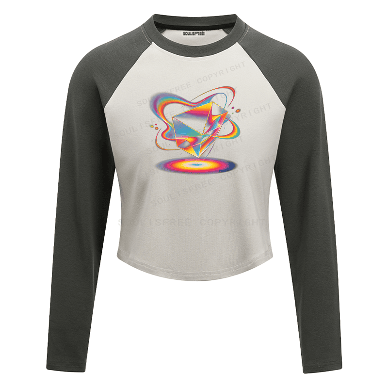Soulisfree Geometric Energy Prism Rainbow Vortex Graphic Raglan Crop Tee