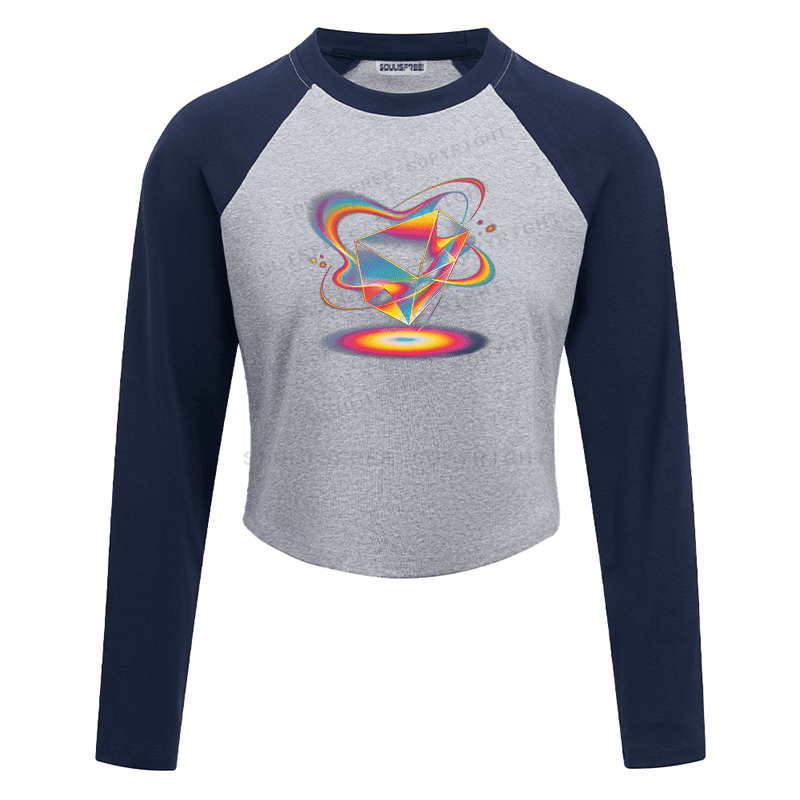 Soulisfree Geometric Energy Prism Rainbow Vortex Graphic Raglan Crop Tee