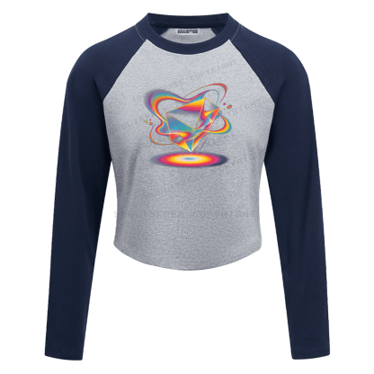 Soulisfree Geometric Energy Prism Rainbow Vortex Graphic Raglan Crop Tee