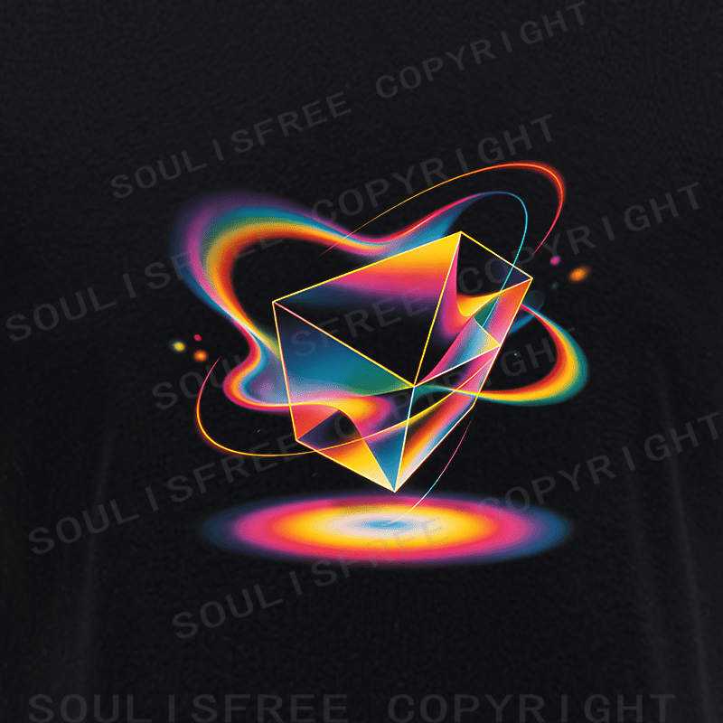 Soulisfree Geometric Energy Prism Rainbow Vortex Graphic Raglan Crop Tee