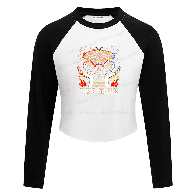 Soulisfree Live or Die Moth Mystic Eye Occult Graphic Raglan Crop Tee