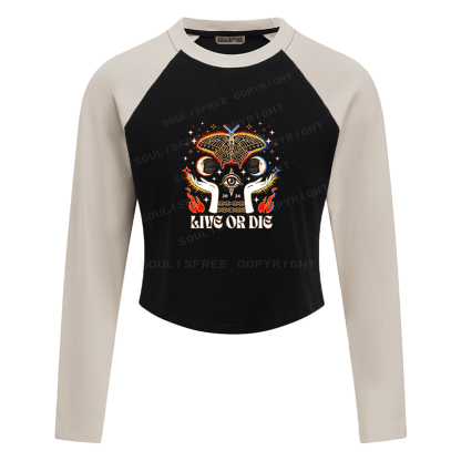 Soulisfree Live or Die Moth Mystic Eye Occult Graphic Raglan Crop Tee