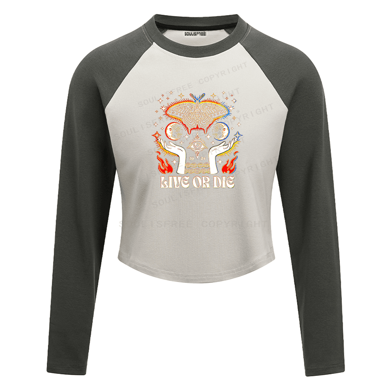 Soulisfree Live or Die Moth Mystic Eye Occult Graphic Raglan Crop Tee