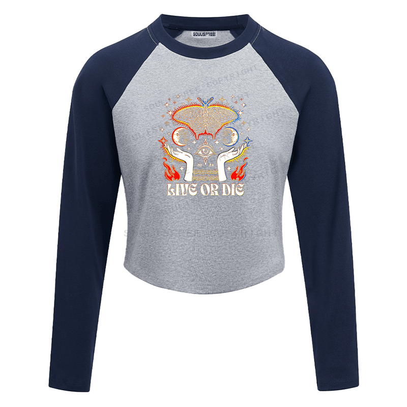 Soulisfree Live or Die Moth Mystic Eye Occult Graphic Raglan Crop Tee