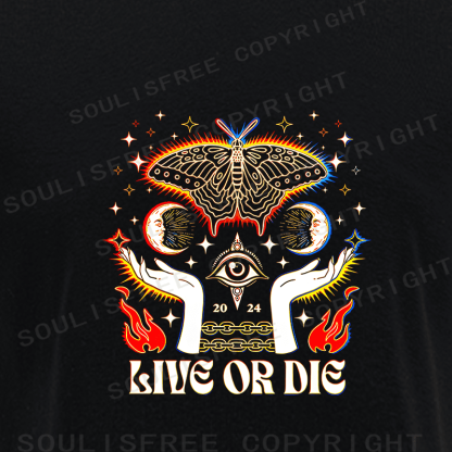 Soulisfree Live or Die Moth Mystic Eye Occult Graphic Raglan Crop Tee