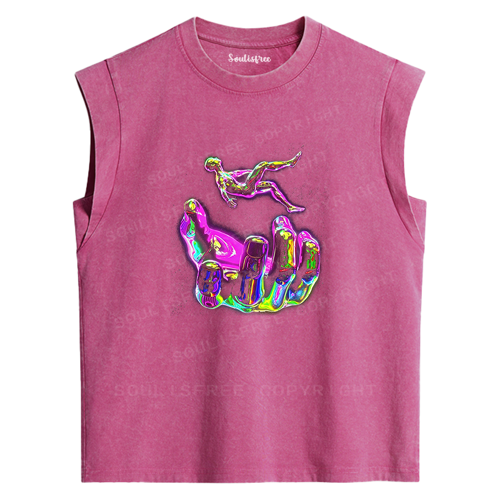 Soulisfree Holographic Hand & Figure Washed Tank Tops